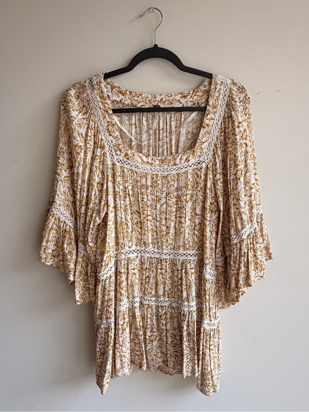 Free People Floral Tiered Top in Mustard and Ivory